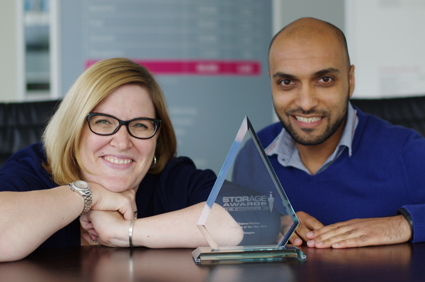 Michelle Dyos (Seagate Partner Program manager) and Wahid Issa (Seagate Partner Program operations) pose with the Storage Award
